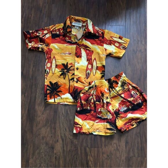 Royal Hawaiian creation orange summer shirt&short set made in Hawaii size 8 mont - Picture 1 of 10